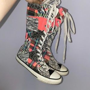 Converse all star girls high top tall sneaker patchwork zebra Juniors size 2